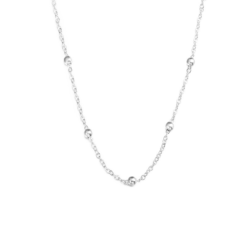 Short Beaded Clavicle Chain-silvery