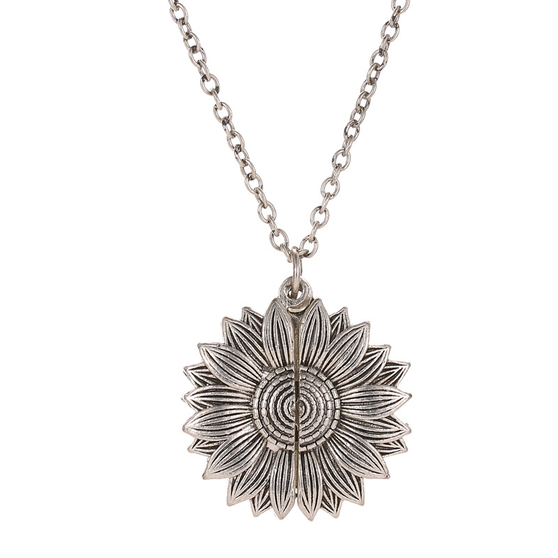 Silvery Sunflower Necklace Fashion Alloy Flower Letter Necklace Creativity Can Open The Clavicle Chain
