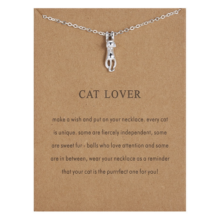 Silvery Cat Lover Kitten Alloy Necklace Two Piece Set