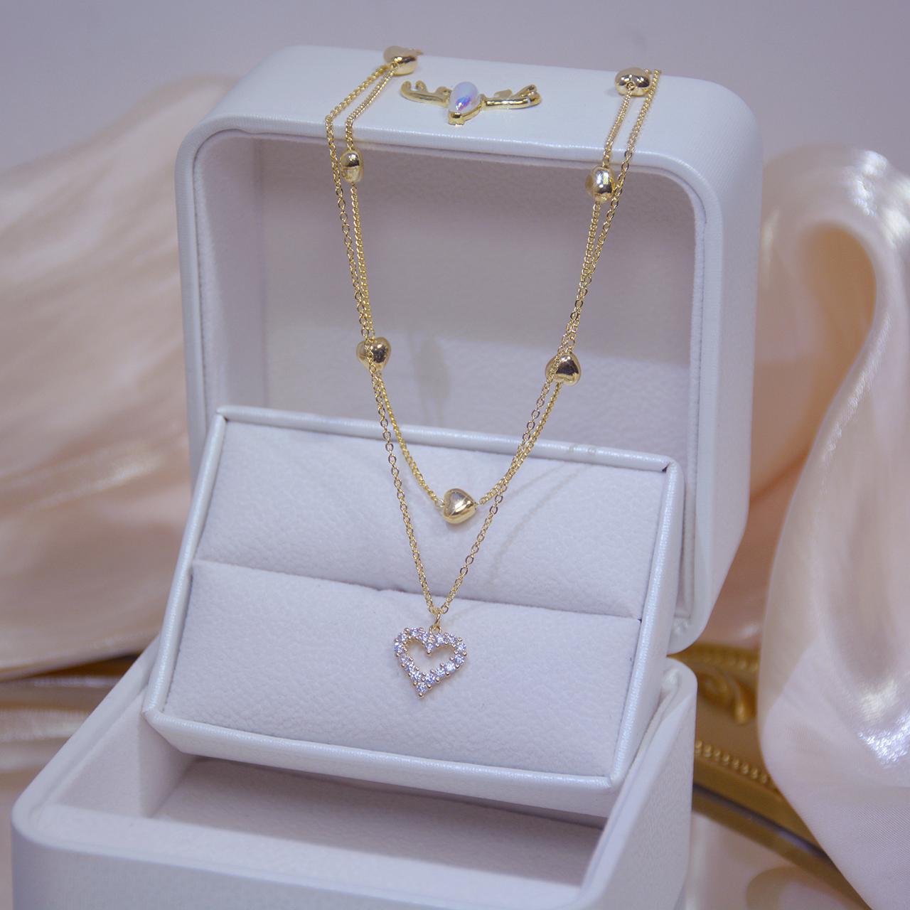 Double Layer Love Double Layer Overlapping Diamond Necklace Clavicle Chain