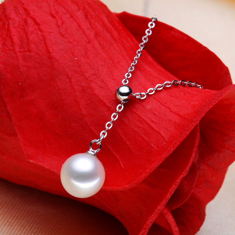 Silvery Y-shaped Adjustable Single Imitation Pearl Necklace Female Clavicle Chain
