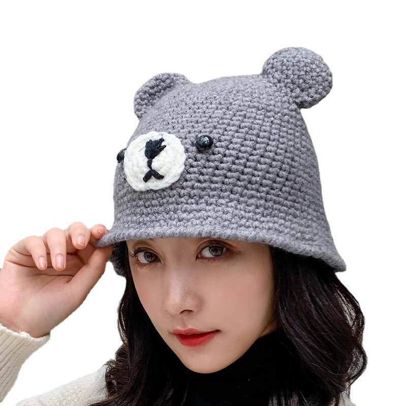 Gray Little Bear Ear Knitted Wool Hat Warm Hat