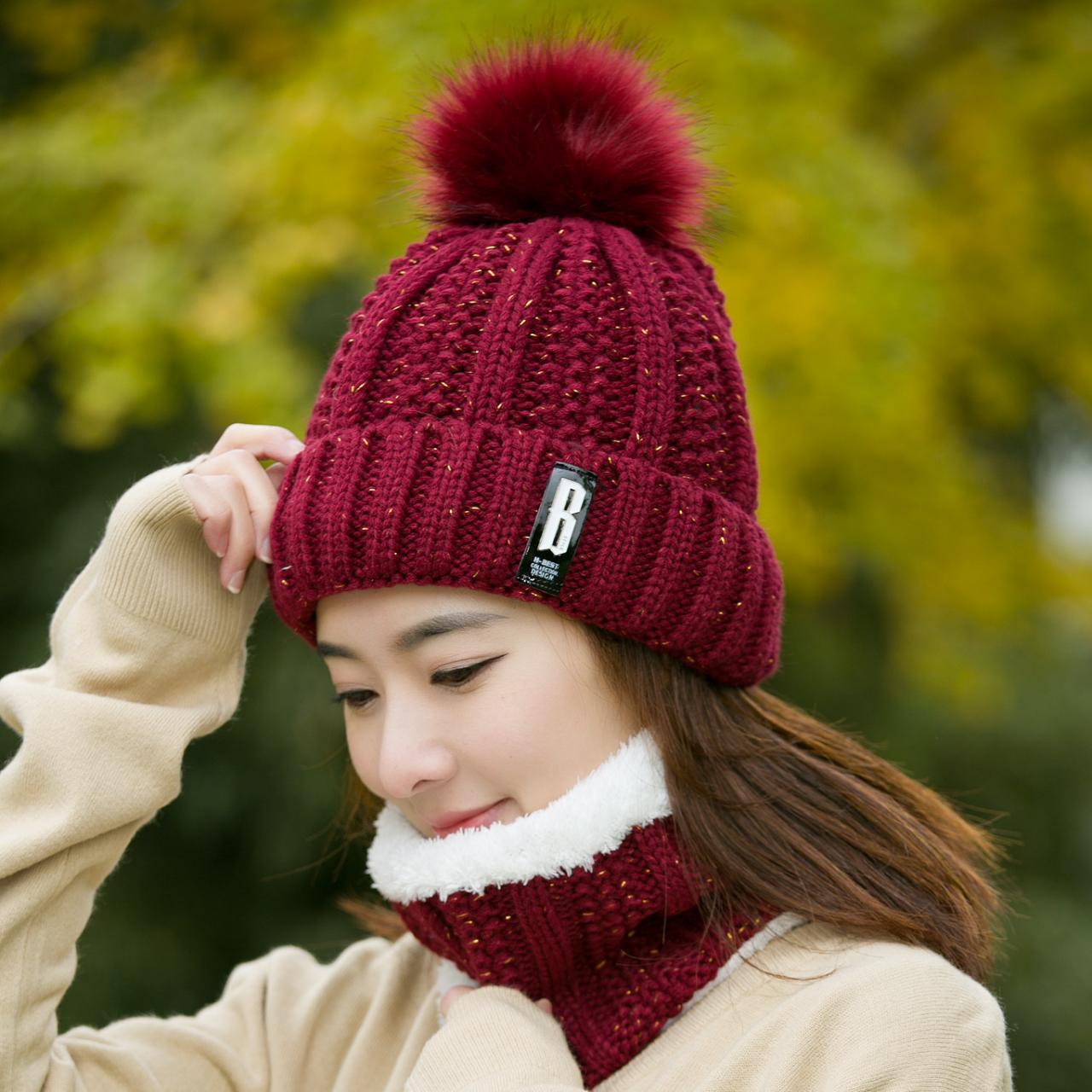 Wine Red Standard B Women's Outdoor Plush Thickened Standard Wool Hat In Winter