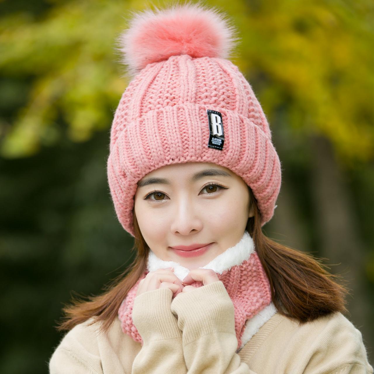 Pink Standard B Women's Outdoor Plush Thickened Standard Wool Hat In Winter