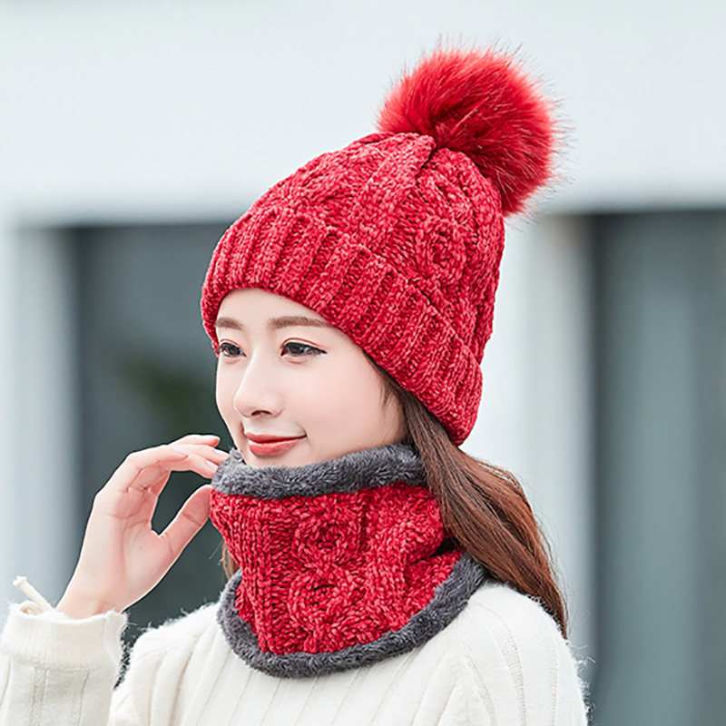 Red Versatile Chenille Knitted Wool Hat
