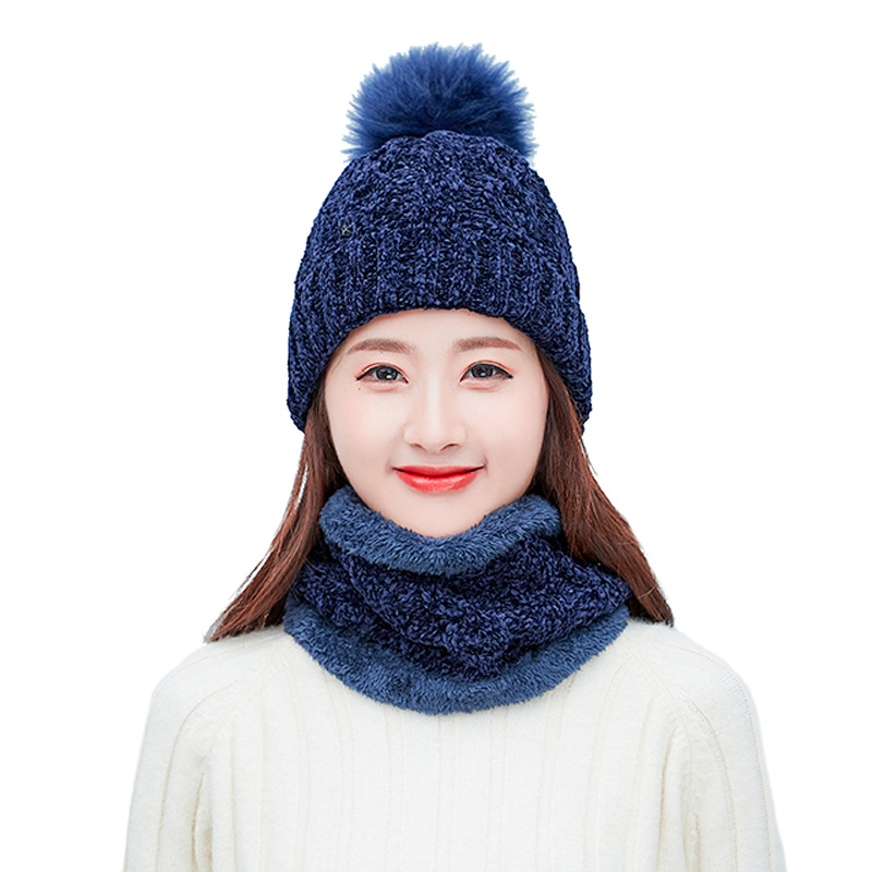 Navy Blue Versatile Chenille Knitted Wool Hat