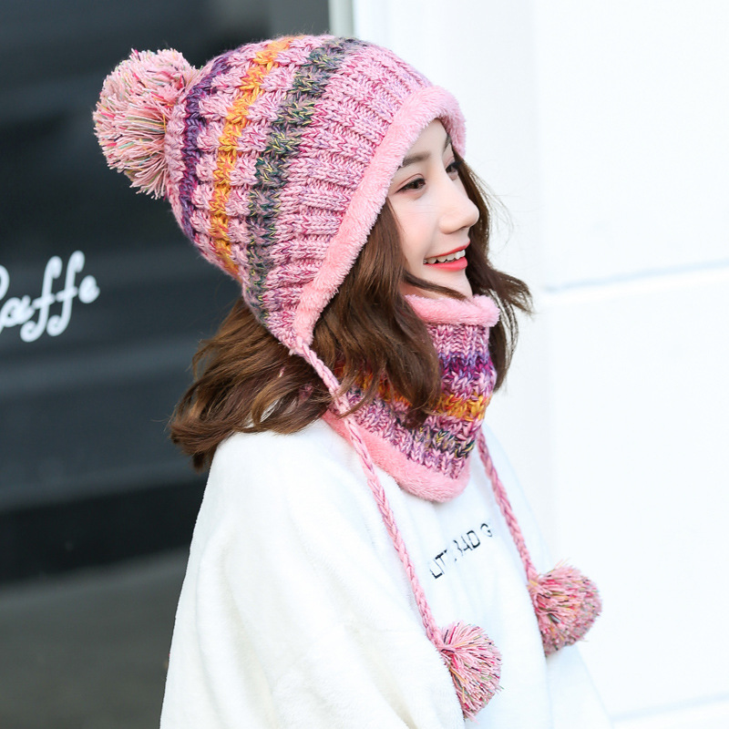 Pink Autumn And Winter Plush Ear Protection Knitted Hat