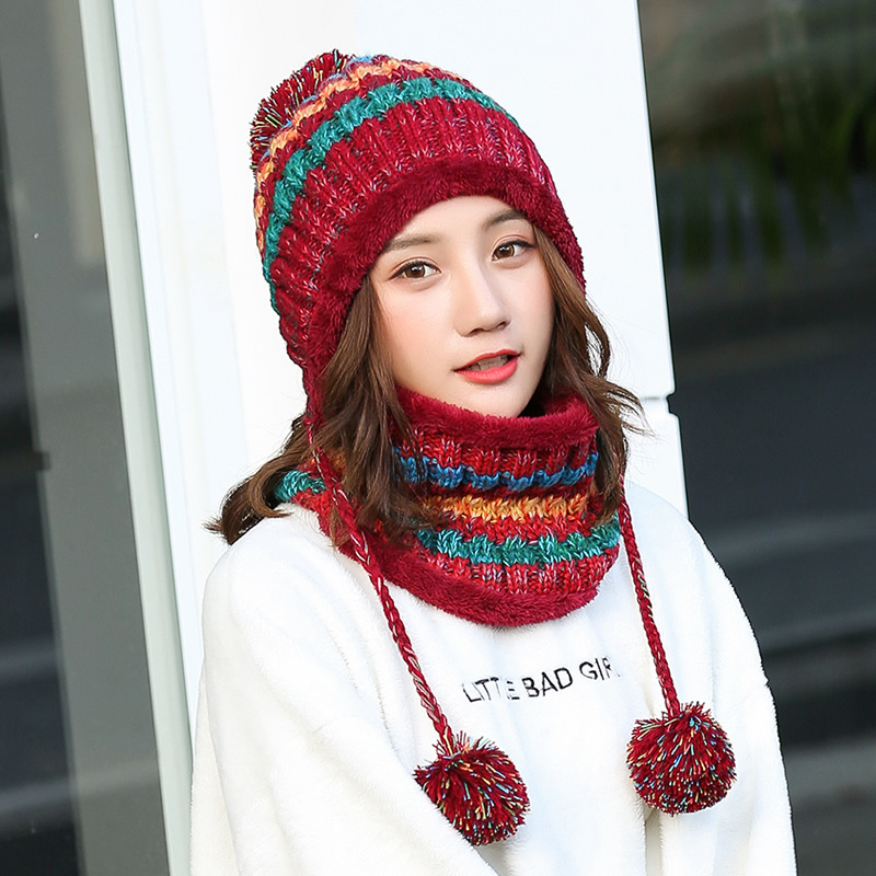 Wine Red Autumn And Winter Plush Ear Protection Knitted Hat