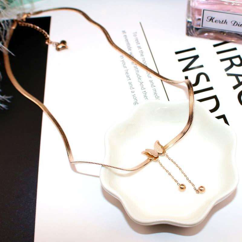 Fashion Trend Titanium Steel Tassel Butterfly Necklace