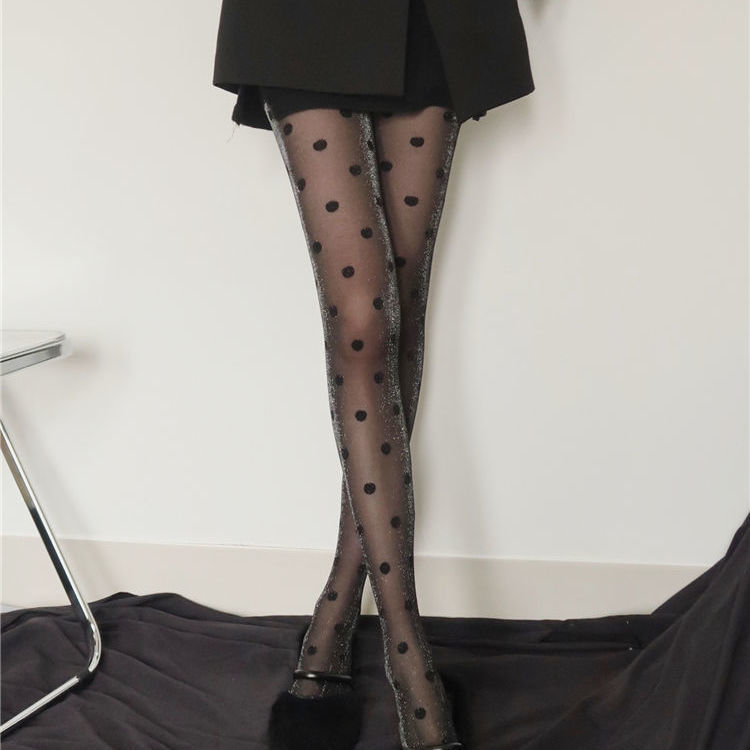 Sexy Retro Big Polka Dot Stockings Black Ins Tide Flash Printing Ultra-thin Black Stockings Female Jk Socks