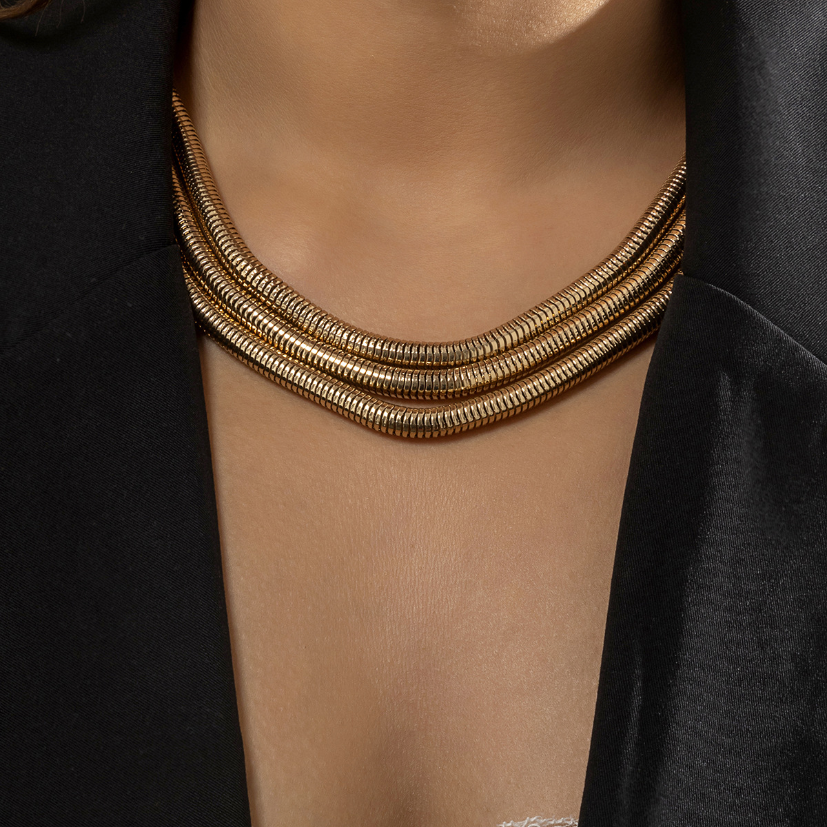 Punk Style Multilayer Thick Thread Chain Gold Necklace Metal Cold Wind Snake Bone Necklace