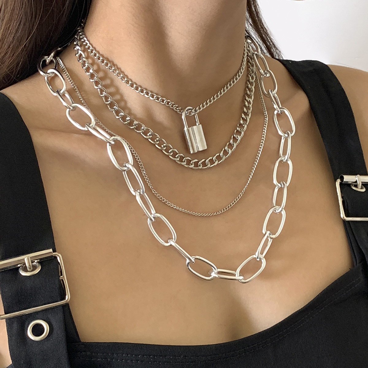 Hollow Out Metal Necklace Hip Hop Style Cross Chain Set Punk Street Collarbone Necklace