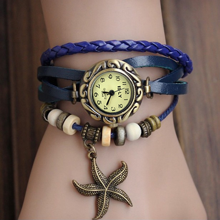 Starfish Leather Bracelet Wrist Watch