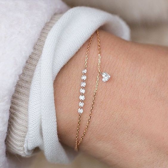 Fashion Peach Heart Diamond Rhinestone Double Layer Bracelet
