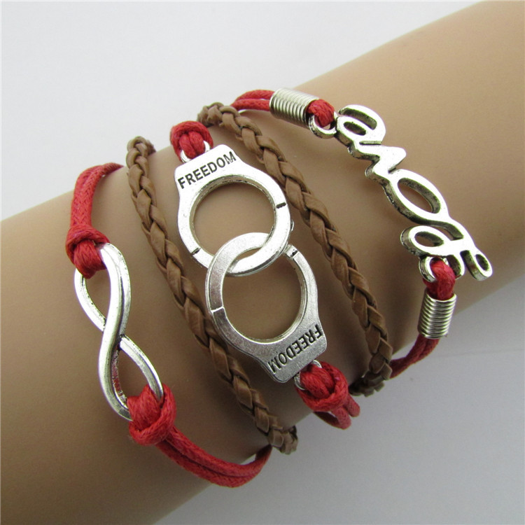 Vintage Handcuffs Love8 Word Multi Strand Fashion Bright Hand Woven Five Layer Christmas Leather Bracelet