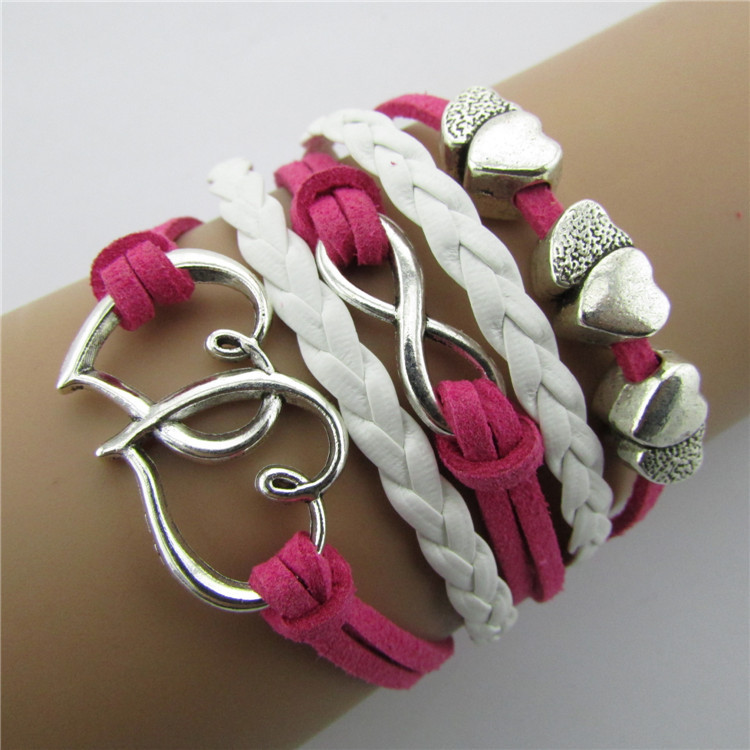 Retro Heart To Heart 8-shaped Multi Strand Fashion Bright Leather Rope Hand Woven Bracelet