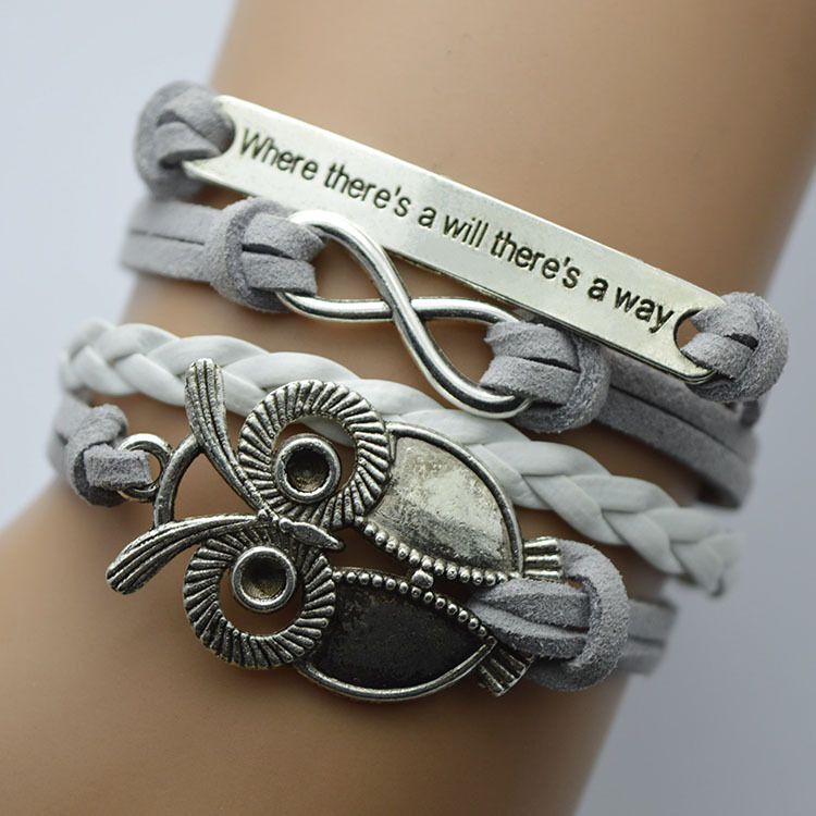 Where There Is A Will, There Is An 8-character Gray Velvet Rope Woven Owl Bracelet