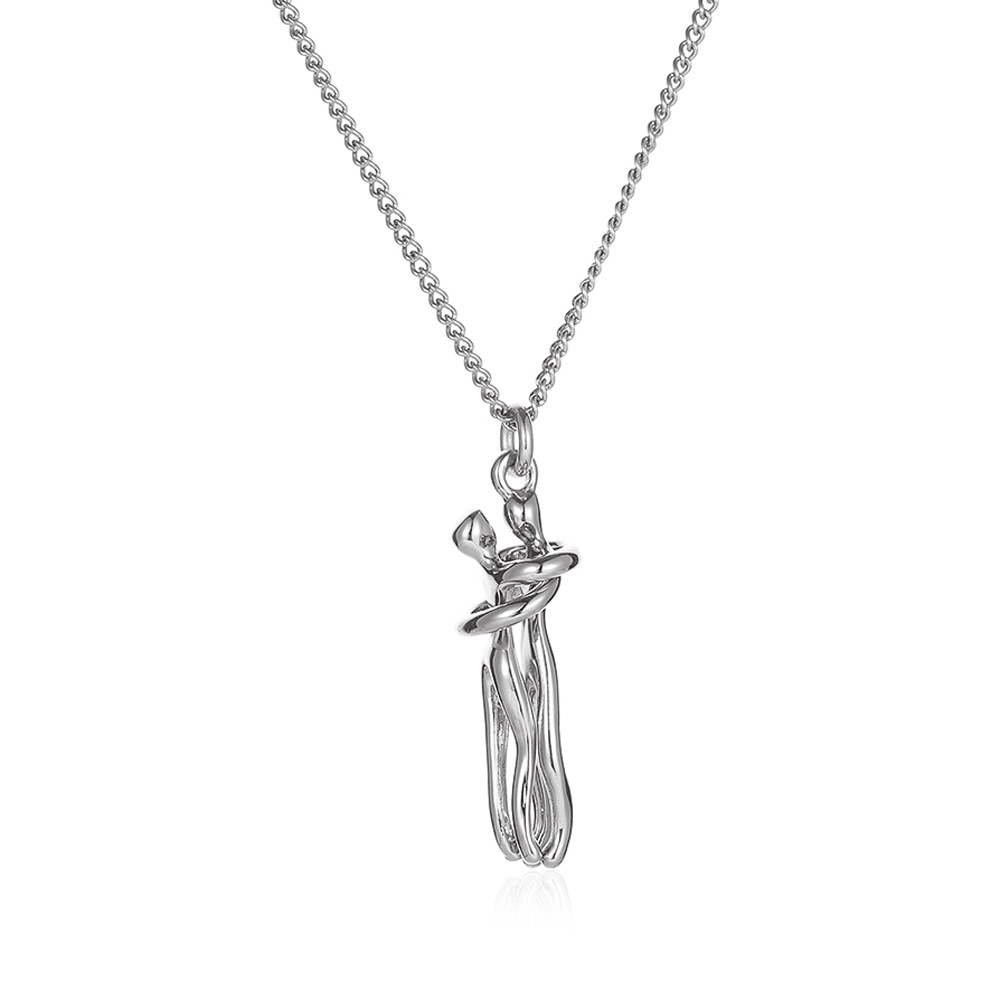 Silver Lovers Hug Lilliputian Pendant Necklace Two-color Clavicle Chain