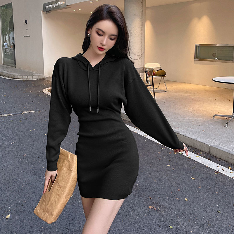 navy blue dress for baby girl Plus Size Beige Turtleneck Winter Knit Dress main image 1