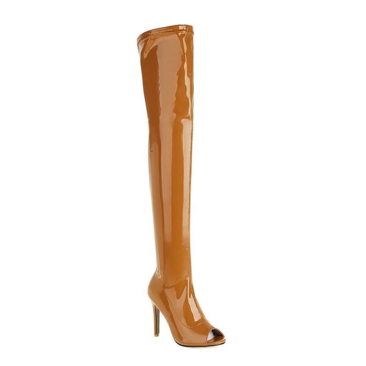 Brown Women Pole Dance Shoes Woman Dancing Boots 2022 Net Red Patent Fish Mouth High Tube Boots Show Women's High Heels Boot
