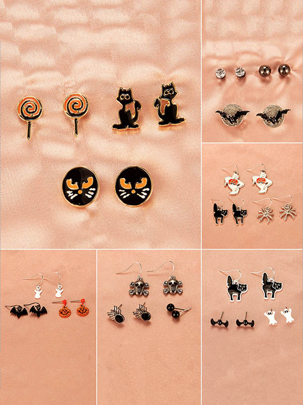Halloween Pumpkin Skeleton Bat Earrings