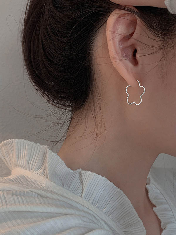 Simple Solid Color Hollow Floral Earrings Accessories