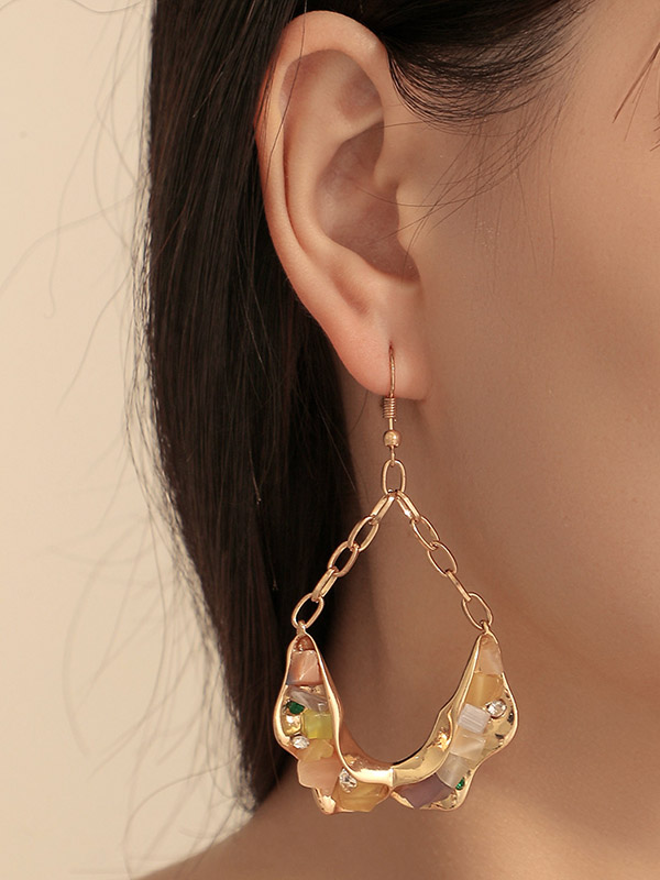 Original Stylish Irregular Geometric Colorful Stone Chain Earrings
