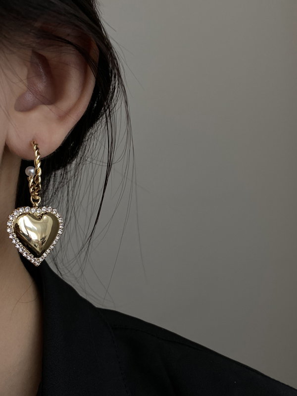 Vintage Rhinestone Alloy Heart Shape Earrings Accessories