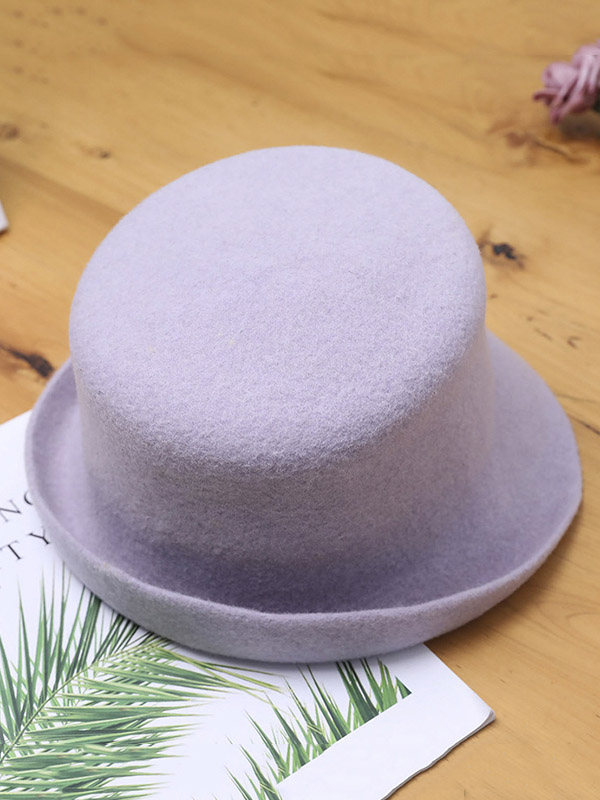Purple Vintage Solid Color Wool Bucket Hat