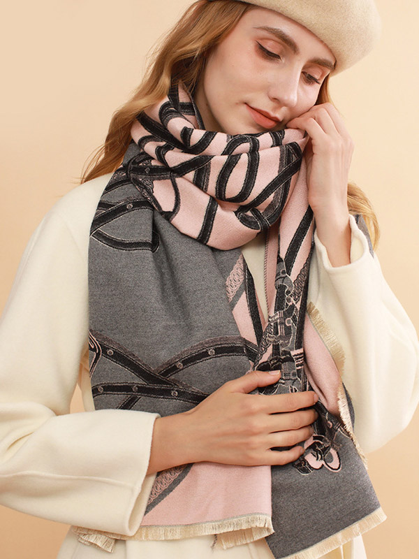 Pink-gray Original Vintage 5 Colors Printed Shawl&scarf