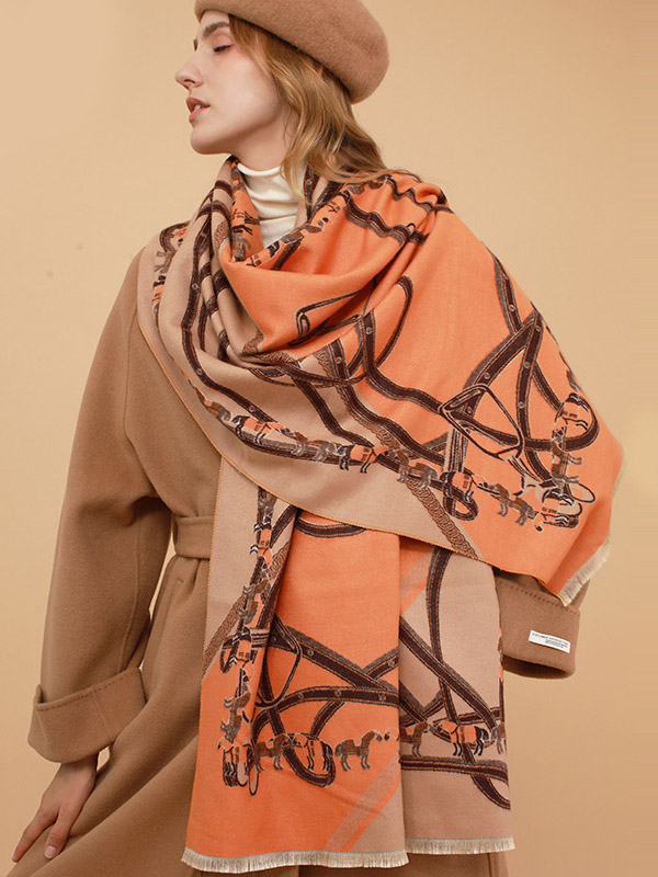Orange Original Vintage 5 Colors Printed Shawl&scarf