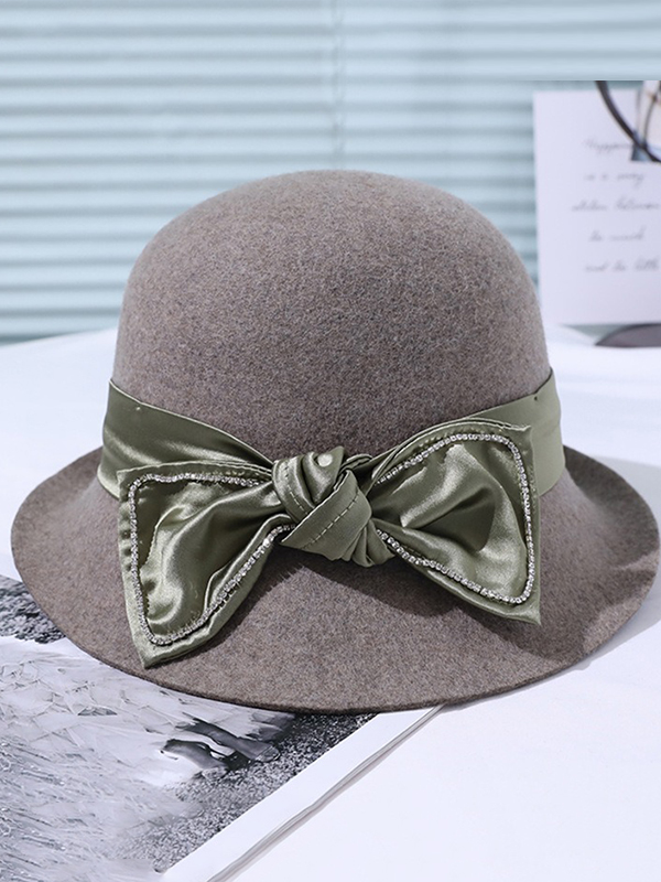 Gray Vintage Contrast Color Bow-embellished Felt Hat
