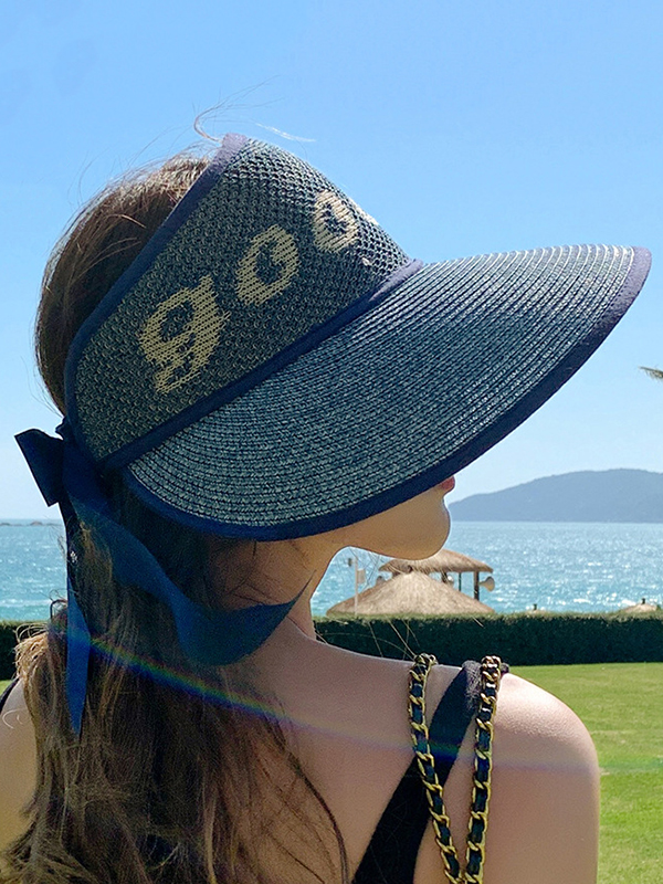 Simple Breathable Sun Protection Bow-embellished Sun Hat Straw Hat
