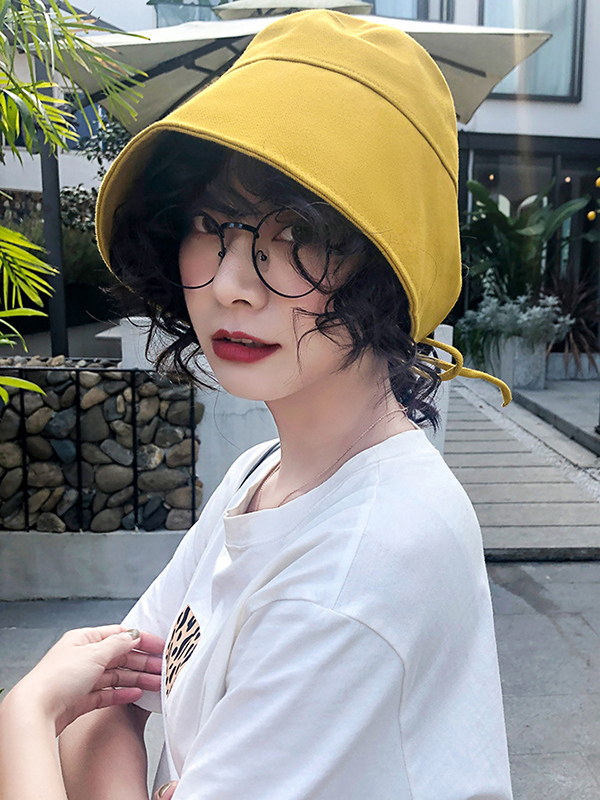 Yellow Going Out Solid Color Sun Protection Fisherman Hat