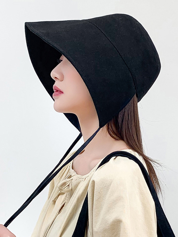Black Going Out Solid Color Sun Protection Fisherman Hat
