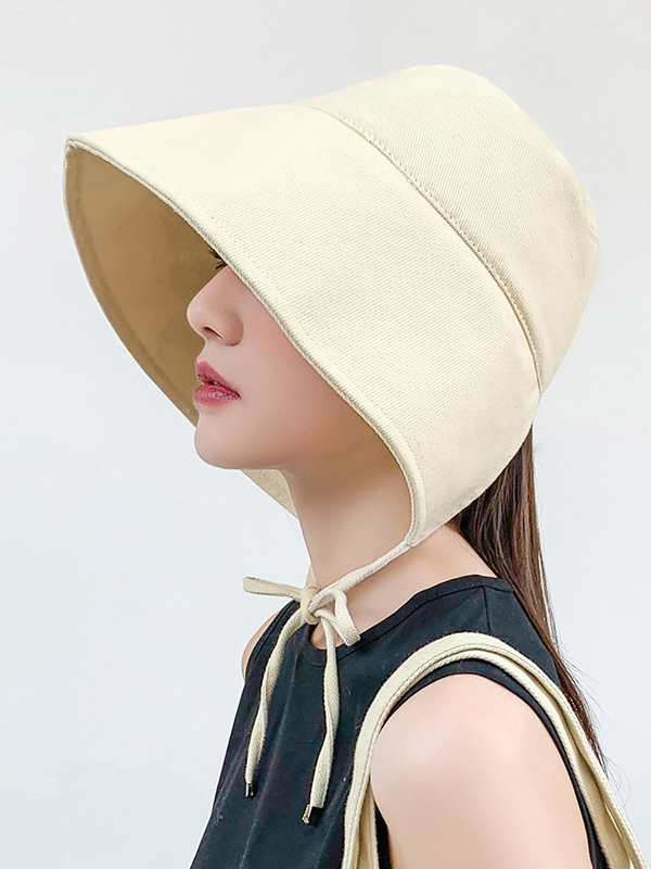 Beige Going Out Solid Color Sun Protection Fisherman Hat