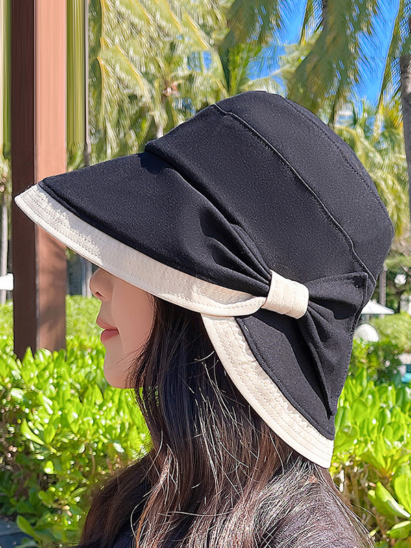 Casual Contrast Color Bow-embellished Sun Protection Sun Hat