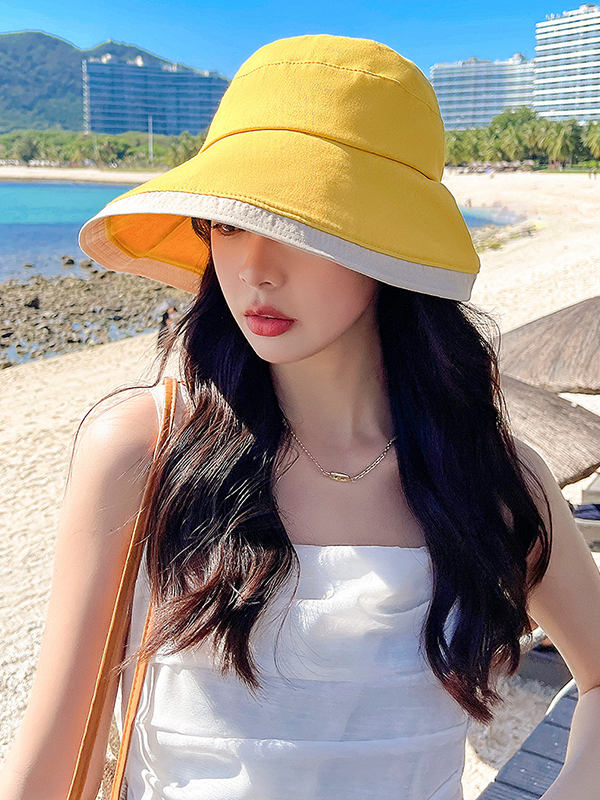Yellow Casual Contrast Color Bow-embellished Sun Protection Sun Hat