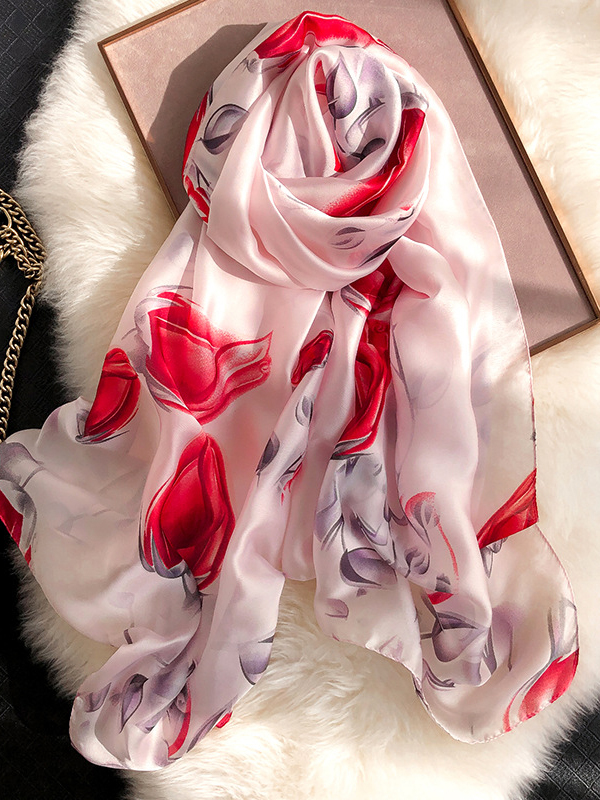 Pink Vintage Urban Floral Printed Silk Imitation Shawl&scarf