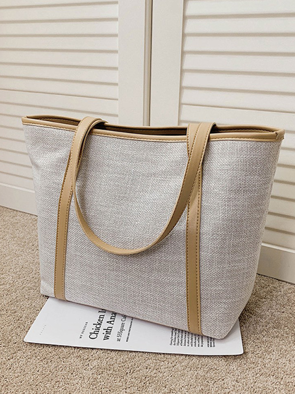 Cream Large Size Casual Simple Solid Color Canvas Tote Bag
