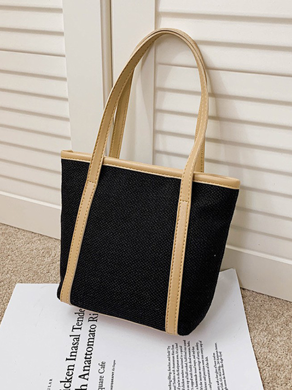Black Small Size Casual Simple Solid Color Canvas Tote Bag