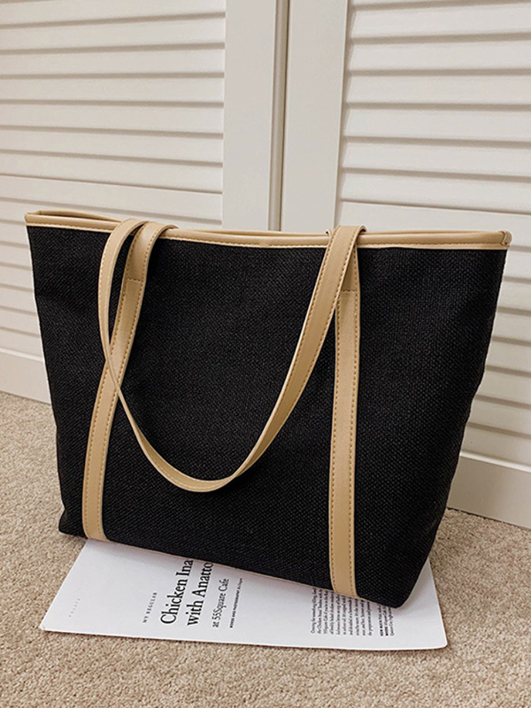 Black Large Size Casual Simple Solid Color Canvas Tote Bag