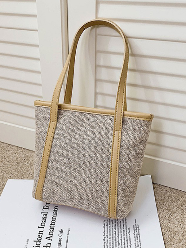 Casual Khaki Small Size Simple Solid Color Canvas Tote Bag