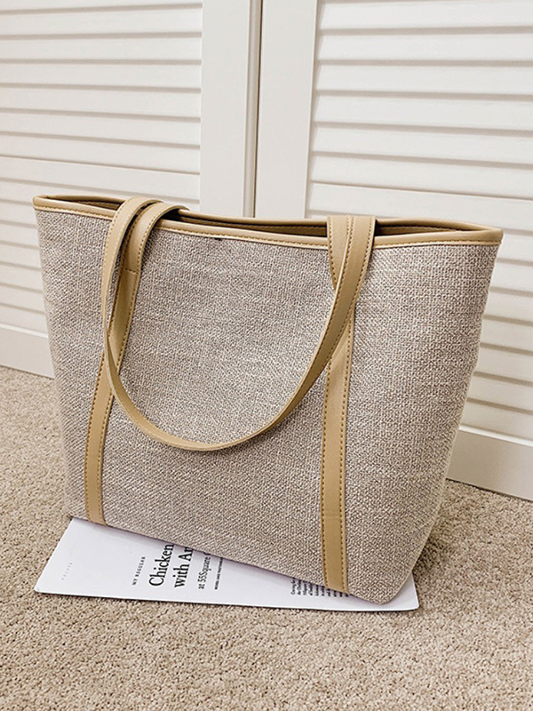 Khaki Large Size Casual Simple Solid Color Canvas Tote Bag