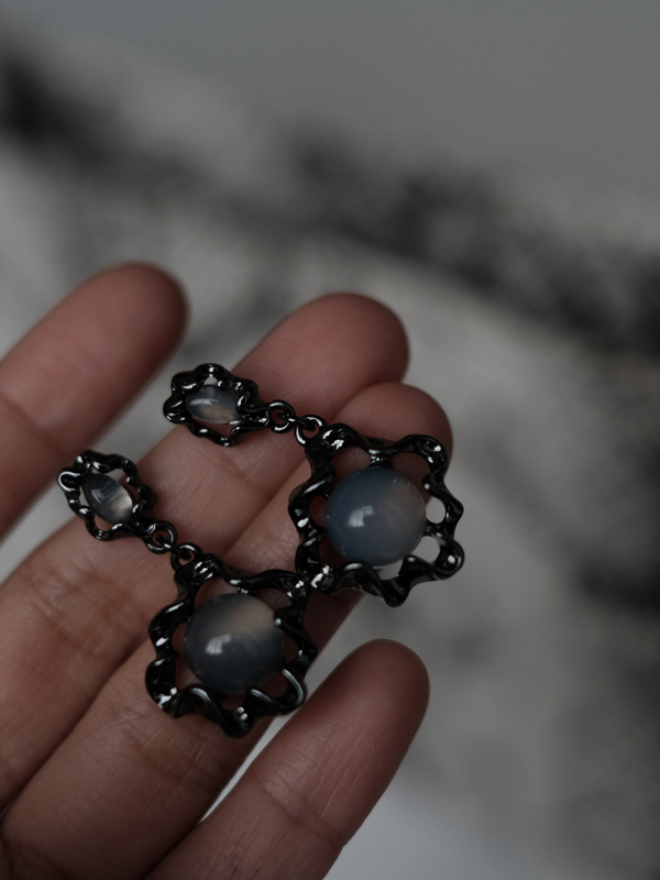 Black Original Stylish Hollow Stone Earrings