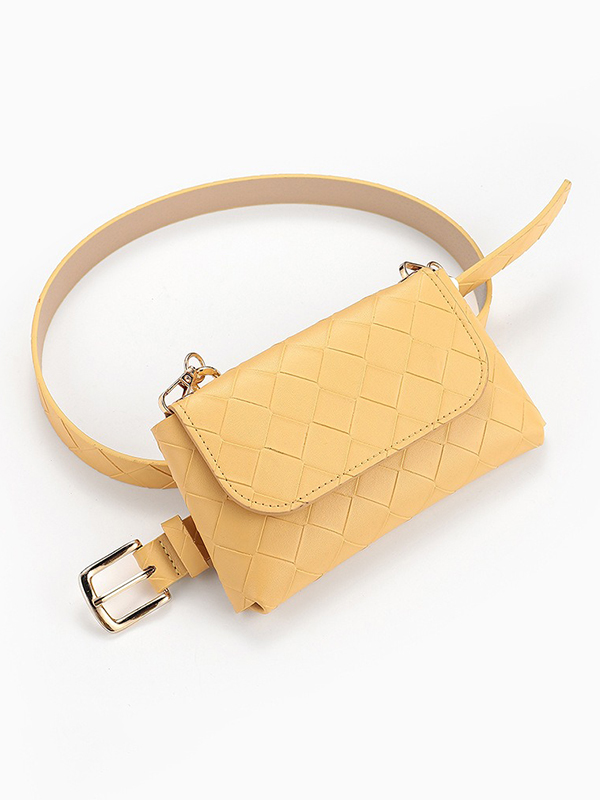 Yellow Urban Plaid Pu Solid Color Waist Bag Accessories