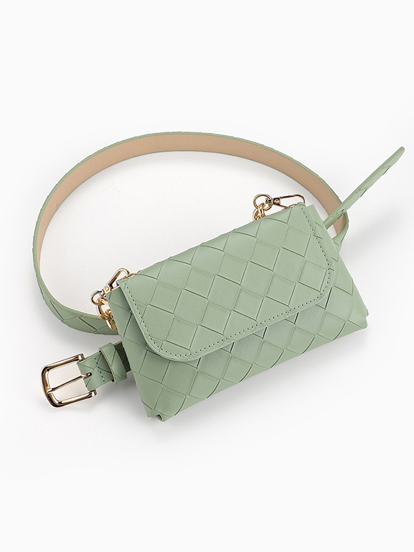 Green Urban Plaid Pu Solid Color Waist Bag Accessories