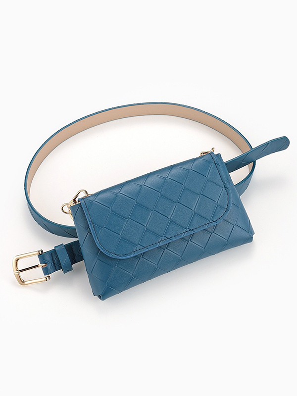 Blue Urban Plaid Pu Solid Color Waist Bag Accessories