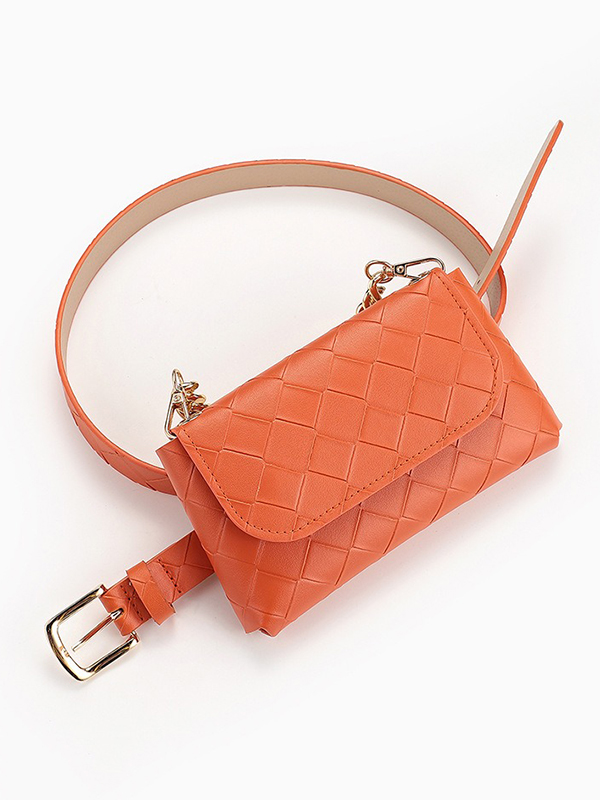 Orange Urban Plaid Pu Solid Color Waist Bag Accessories