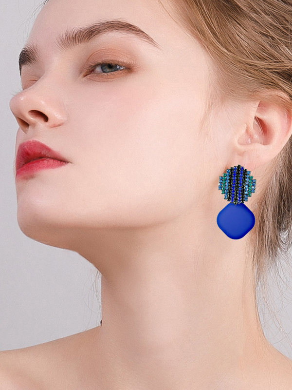 Blue Stylish Rhinestone Acrylic Geometric Earrings Accessories